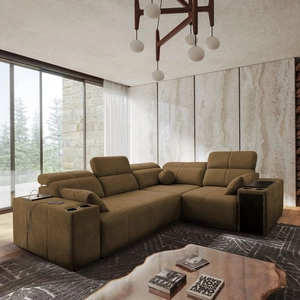 Rohová sedací souprava s funkcí spaní Tesalia II hnědá pravá komfortní rohová sedací souprava do obývacího pokoje s posuvným opěradlem nádoba na lůžkoviny