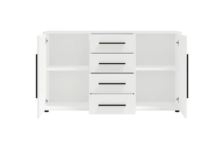 Komoda Maxione 150 cm bílá elegantní a všestranná komoda do ložnice nebo obývacího pokoje vkusné černé úchyty