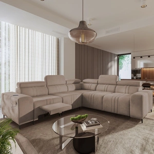 Rohová sedačka s funkcí spaní Castel III Lux světle hnědá levá extrémně pohodlná rohová sedačka do obývacího pokoje s výsuvnou podnožkou