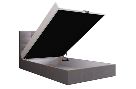 Šedá kontinentální postel Kingston 90x200 v moderním skandinávském stylu s čalouněným čelem s krystaly postel s úložným boxem