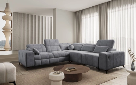 Rohová sedačka s funkcí spaní Penejos III šedá pravý roh mimořádně pohodlná a praktická rohová sedačka do obývacího pokoje dvě nádoby na lůžkoviny