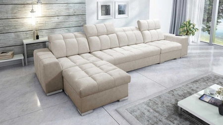 Luigi XII rohová pohovka s funkcí spaní béžová levá strana stylová rohová pohovka do obývacího pokoje v minimalistickém a elegantním provedení