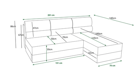 Rohová sedací souprava s funkcí spaní Fogu modrá pravostranná stylová rohová sedací souprava s jednoduchým designem potažená nádobou na lůžkoviny z manšestrové látky