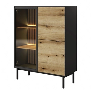 Nízká skříňka Clovis 100 cm černá / dub evoke ideální skříňka do obývacího pokoje nebo jídelny nábytek interiér zdobený dekorativními žebry