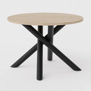 Kulatý stůl Lyon 110 cm dub lindberg / černý designový jídelní stůl na kovových pavoučích nohách výškově nastavitelný