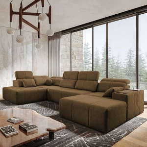 Rohová pohovka s funkcí spaní Tesalia VI hnědá pravá Moderní a pohodlná rohová pohovka s funkcí posuvného opěradla