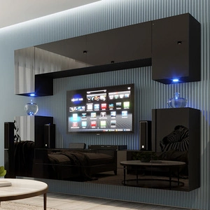 Nástěnná skříňka Trizin černá / černý lesk extrémně stylová nástěnná skříňka do obývacího pokoje vizuálně atraktivní a funkční