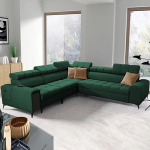 Rohová sedací souprava s funkcí spaní Bolmso III zelená levá rohová sedací souprava s kontejnery na lůžkoviny s plnovýsuvnou zásuvkou v boku nábytku