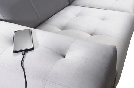 Rohová sedací souprava Hampton VII s funkcí spaní šedá jasanová pravá rohová sedací souprava do pokoje ze sametové látky s hladkým povrchem