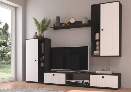 Sada nábytku Senja matera / bílá moderní design dekorativní rýhovaná čela s kovovými úchytkami