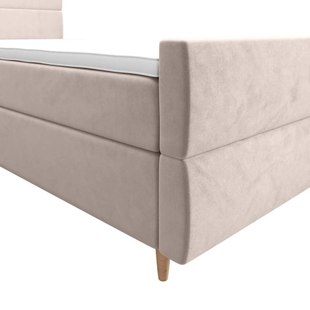 Benet 100x200 béžová kontinentální postel v moderním skandinávském stylu s čalouněným čelem a nohama postele s úložným boxem