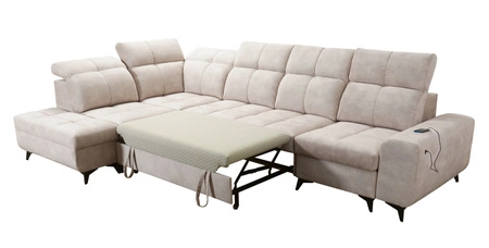 Rohová pohovka s funkcí spaní Buffalo XI modrá levostranná stylová rohová pohovka se třemi přihrádkami na lůžkoviny velurová tkanina