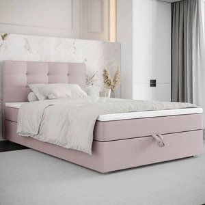 Kontinentální postel Flint 90x200 pudrově růžová v moderním skandinávském stylu s čalouněným čelem postele s úložným boxem