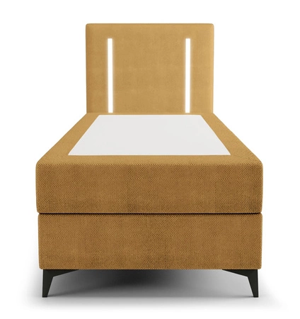 Kontinentální postel Norco 80x200 žlutá stylová postel s úložným prostorem na lůžkoviny osvětlení v čele postele dodává jedinečný nádech