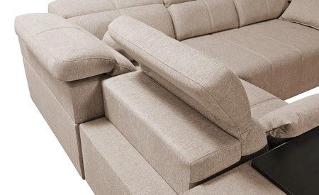 Rohová sedací souprava s funkcí spaní Tesalia II modrá levá pohodlná rohová sedací souprava do obývacího pokoje s posuvným opěradlem nádoba na lůžkoviny