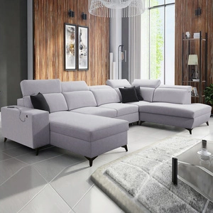 Kelly Sleek VI šedá jasanová levá rohová pohovka s funkcí spaní moderní designová rohová pohovka do obývacího pokoje s nastavitelnými opěrkami hlavy