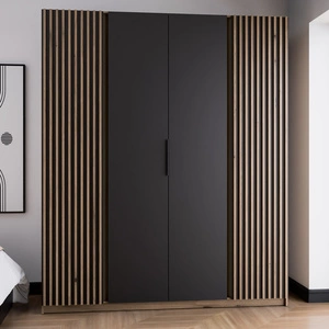Šatní skříň Kastano XI 200 cm dub evoke / černá Moderní designové dveře šatní skříně zdobené dubovými lamelami evoke Stylové úchytky