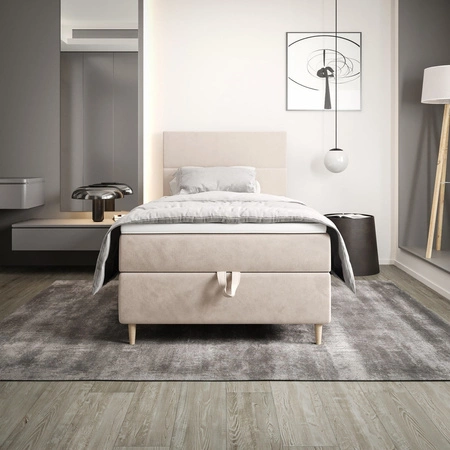 Kontinentální postel Bing 120x200 béžová v moderním skandinávském stylu s čalouněným čelem postele s úložným boxem