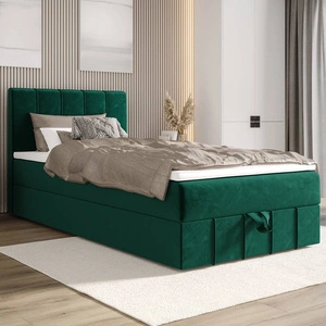 Kontinentální postel Casey 100x200 lahvově zelená v moderním skandinávském stylu s čalouněným čelem postele s úložným boxem
