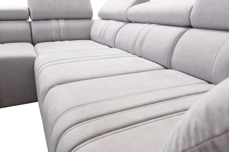 Rohová pohovka s funkcí spaní Castel VII béžová levá stylová rohová pohovka s úložným prostorem na lůžkoviny a nastavitelnými opěrkami hlavy