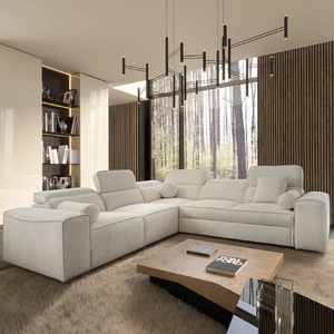 Rohová sedací souprava s funkcí spaní Viano III krémová levá stylová rohová sedací souprava s kontejnery na lůžkoviny ideální pro moderní interiéry