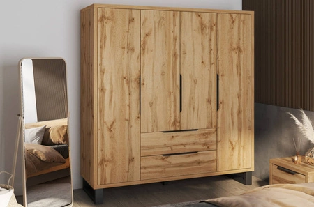 Šatní skříň Halle S 191 cm dub wotan Stylová designová šatní skříň do ložnice nebo šatny v loftovém stylu úchyty na hranách prostorné zásuvky