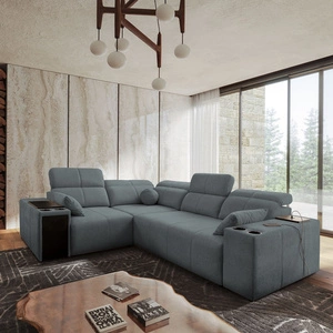 Rohová sedačka s funkcí spaní Tesalia II šedá levá pohodlná rohová sedačka do obývacího pokoje s posuvným opěradlem nádoba na lůžkoviny