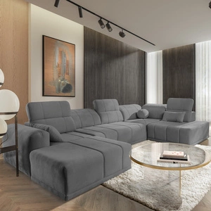 Rohová sedací souprava s funkcí spaní Cetara VI šedá levá pohodlná a stylová rohová sedací souprava s posuvnými opěradly