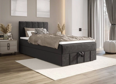 Kontinentální postel Casey 120x200 šedá v moderním skandinávském stylu s čalouněným čelem postele s úložným boxem