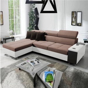 Rohová sedací souprava s funkcí spaní Dafni světle hnědá / bílá levá strana kostkovaná pohodlí a funkčnost pro každodenní relaxaci