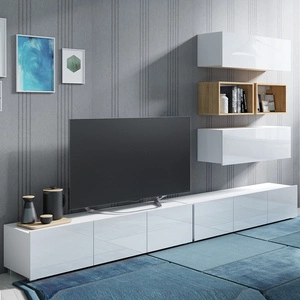 Nábytek Apulia XXVII bílý lesk / zlatý dub výjimečně stylová nástěnná skříňka jednoduché jednotky hodící se do každého interiéru