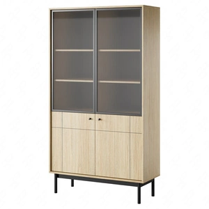 Vitrína Modesta 104 cm dubová linea elegantní vitrína do obývacího pokoje s minimalistickým designem rýhované tvrzené sklo