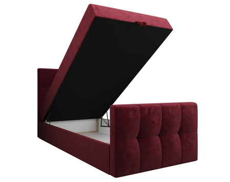 Vínová kontinentální postel Manhattan 100x200 v moderním skandinávském stylu s čalouněným čelem a nohou postele s úložným boxem