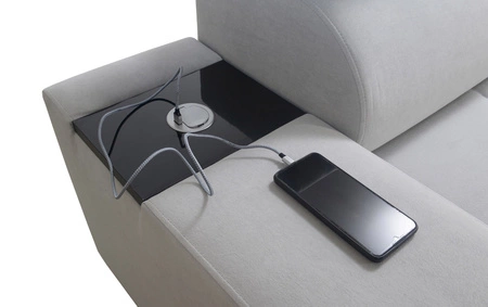 Rohová sedací souprava s funkcí spaní Dafni II hnědo-bílá levostranná proplétaná rohová sedací souprava s celočalouněnou zásuvkou na lůžkoviny