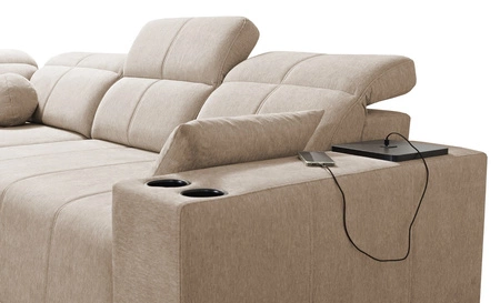 Rohová sedací souprava s funkcí spaní Tesalia III Lux béžová levá pohodlná rohová sedací souprava s výsuvnou podnožkou a posuvnou funkcí opěradla