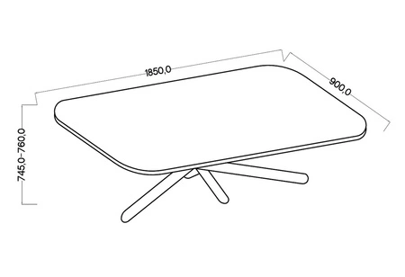 Lyon stůl 90x185 cm dub lindberg / černý stylový jídelní stůl na designových pavoučích nohách výškově nastavitelný