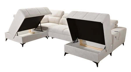 Penejos VI rohová pohovka s funkcí spaní šedá jasan pravá stylová rohová pohovka se dvěma lůžkovinami odolná látka