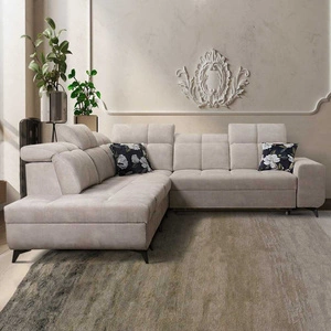 Rohová sedací souprava s funkcí spaní Buffalo IX béžová levá strana stylová rohová sedací souprava do pokoje z velurové tkaniny dekorativní polštáře