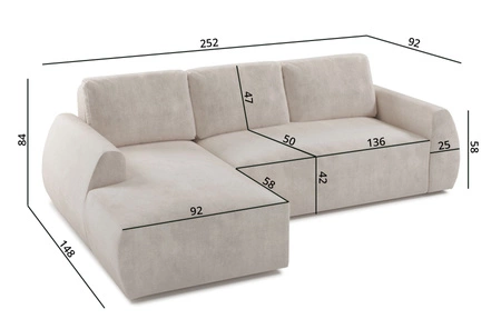 Rohová sedací souprava s funkcí spaní Colio hnědá levá stylová rohová sedací souprava se zajímavým tvarem velurové tkaniny s dekorativním polštářem koule