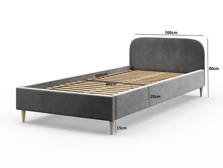 Čalouněná postel Ivrea 90x200 světle šedá s čelem v moderním stylu ideální do pokoje pro mladé nebo malé ložnice