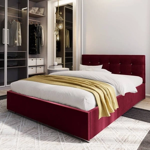 Čalouněná postel Mona 160x200 bordó s úložným boxem v moderním skandinávském stylu s prošívaným podhlavníkem s krystaly