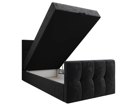 Kontinentální postel Manhattan 90x200 grafit v moderním skandinávském stylu s čalouněným čelem a nohou postele s úložným boxem