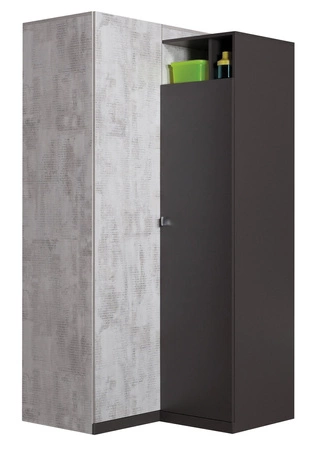 Rohová šatní skříň Tablo graphite / enigma ideální do pokoje pro mládež velmi použitelná a má moderní design