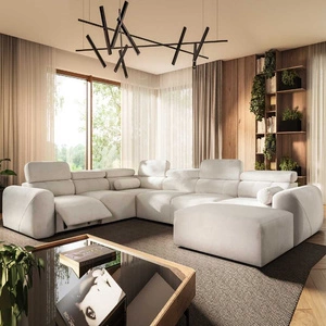 Rohová pohovka s funkcí spaní Cantare VIII Lux slonová kost práva rohová sedačka s elektricky zvednutou opěrkou nohou