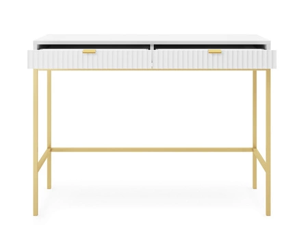 Lovro bílá konzola se zásuvkami stylový a funkční kus nábytku do předsíně, obývacího pokoje nebo kanceláře kovový rám ve zlaté barvě