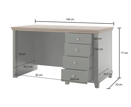 Psací stůl se zásuvkami Evora 140 cm láhev zelená / dub lefkas elegantním designem potěší milovníky výrazných interiérů do pracovny nebo kanceláře