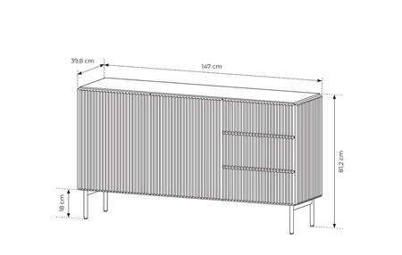 Komoda Muti 147 cm béžová stylová komoda s designovými drážkami vysoké nohy podtrhují elegantní design