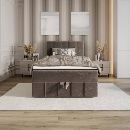 Kontinentální postel Casey 100x200 světle hnědá v moderním skandinávském stylu s čalouněným čelem postele s úložným boxem