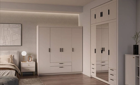 Šatní skříň Rene 176 cm béžová písková stylový design prostorná šatní skříň klasického tvaru vybavená velkými zásuvkami