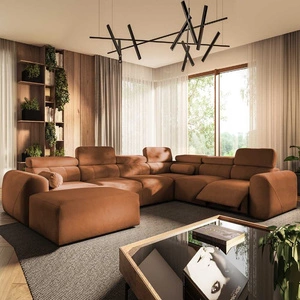 Rohová pohovka s funkcí spaní Cantare VIII Lux cihlově červená levá pohovka s elektrickou podnožkou